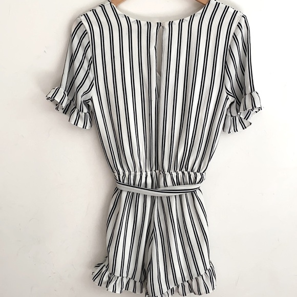 One Love Clothing Black and White Striped Romper with tie waist, Size S - Picture 8 of 10